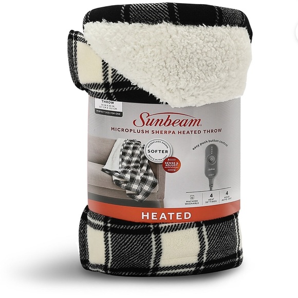 Sunbeam Bedding Sunbeam Microplush Sherpa Electric Throw Blanket Black And White Buffalo